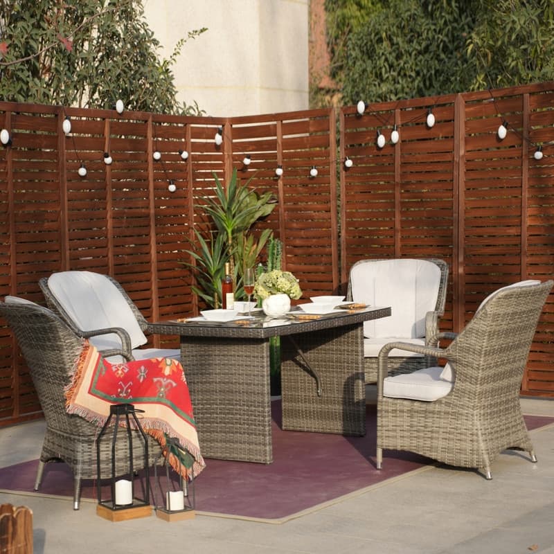5-Piece Patio Wicker Dining Set with 4 Arm Chairs