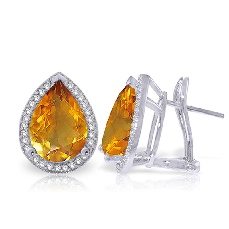7.32 Carat 14K Solid Gold French Clips Earrings Diamond Citrine - White