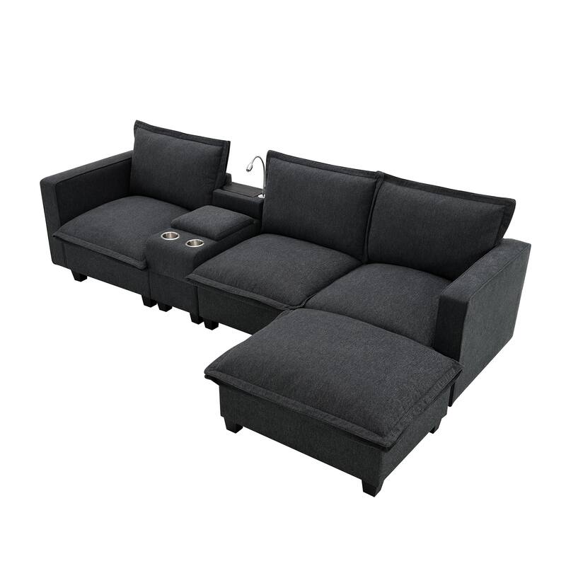 Cloud Sectional Sofa wConsole, USB, Reading Light, Cup Holder, Ottoman