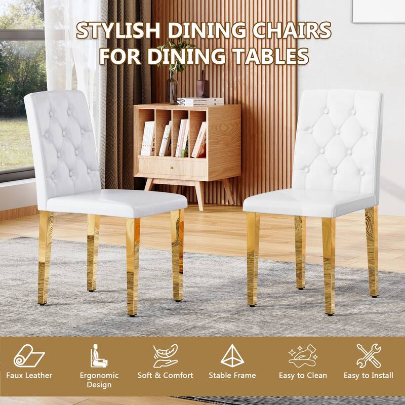 Set Of 4, PU Dining Chairs: Ergonomic Buckle Backrest, 35 Inches High, Golden Metal Legs, Combines Comfort And Texture