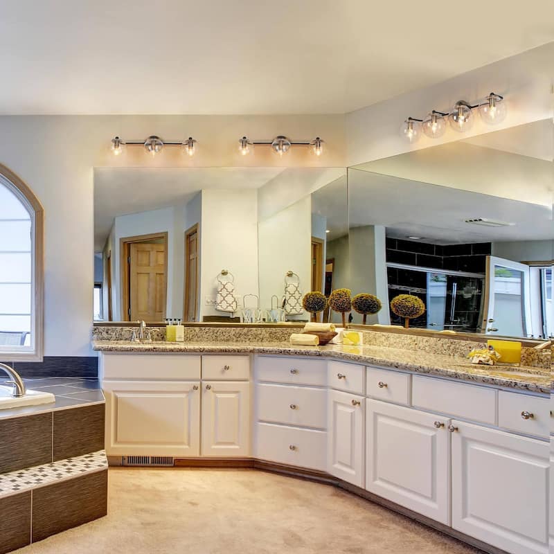 Modern 2/3 Light Black Gold Bathroom Vanity Lights Over Mirror Dual Globe Seeded Glass Wall Sconces Fixture for Bathroom