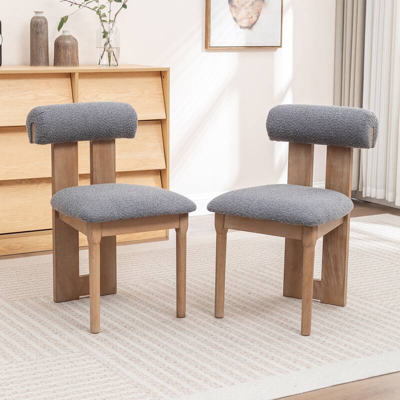 SEYNAR Set of 2 Modern Linen Upholstered Dining Chairs with Bolster Backrest - Grey