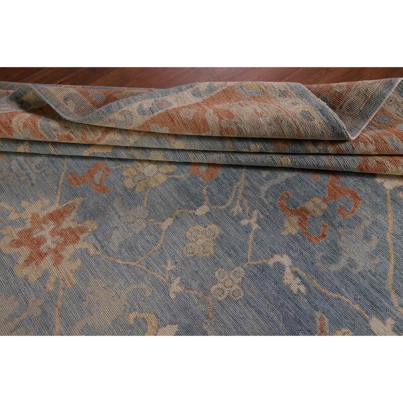 Floral Oushak Vegetable Dye Area Rug Handmade Blue Wool Carpet - 8'0" x 9'11"