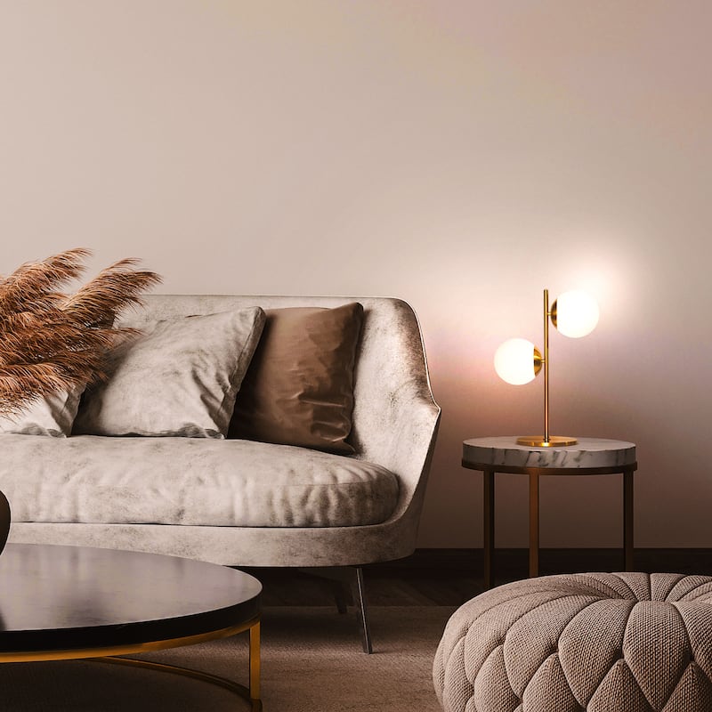 Brightech Sphere 20 in. Antique Brass Mid-Century Modern Integrated LED Desk Table Lamp with Built-In 3-Way Dimmer