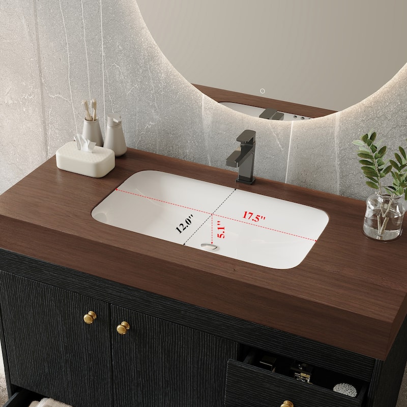 36" Bathroom Vanity with Faux Marble Top & Ceramic Sink, 5-Drawer Storage Cabinet with Stainless Steel Legs