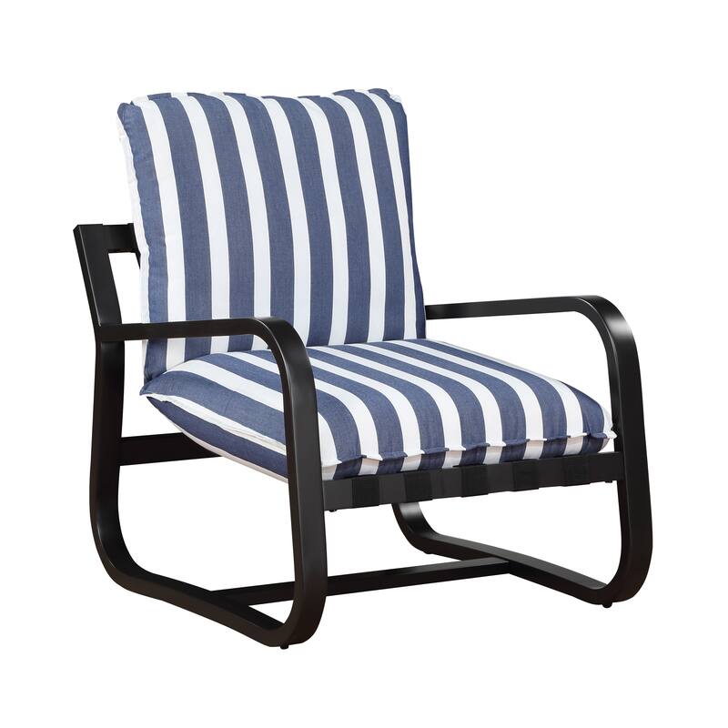 Auburn Outdoor Sling Chair Upholstered in Blue and White Stripe Fabric by Greyson Living