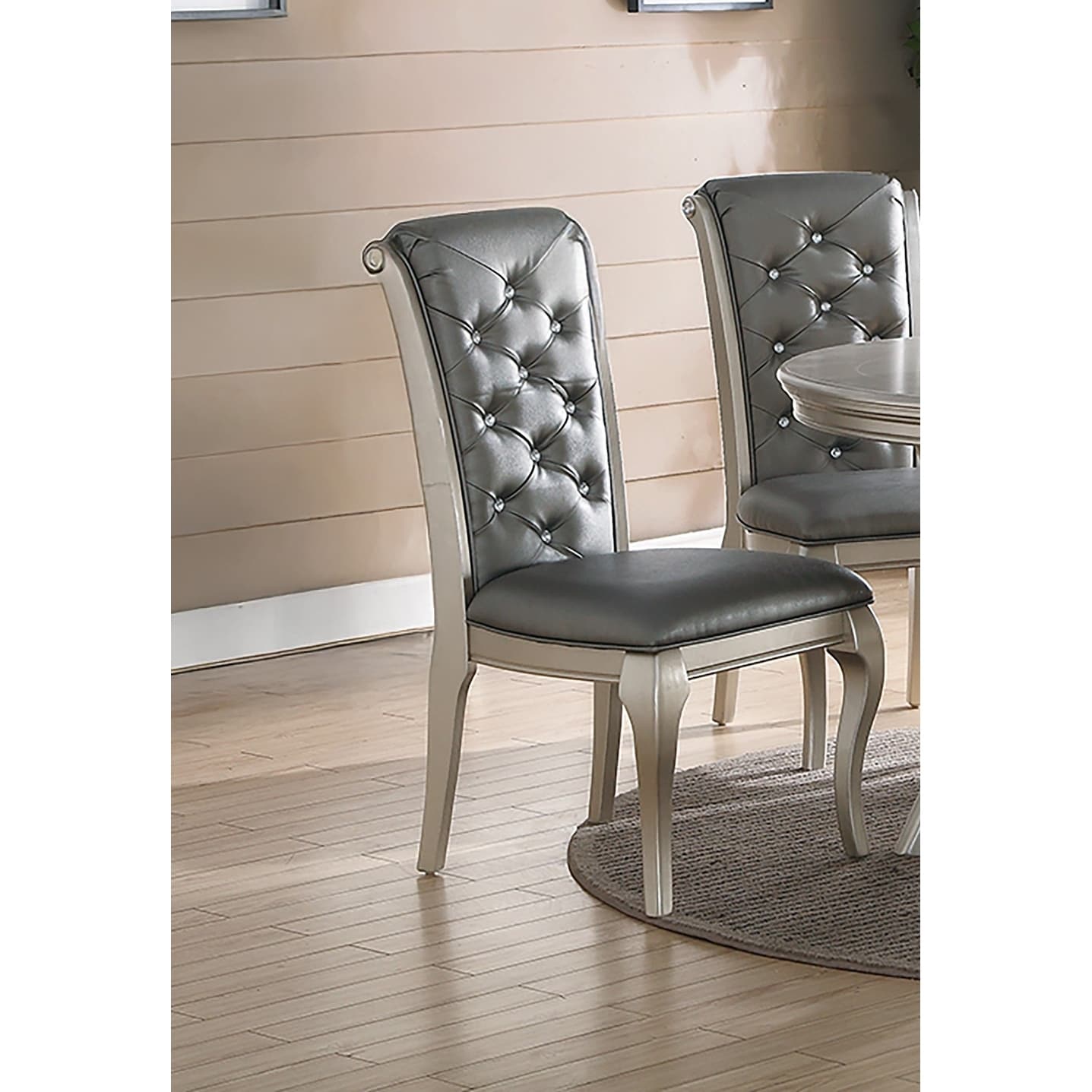 Diamond Button Tufted Dining Chairs Set Silver Finish Dining Room Furniture