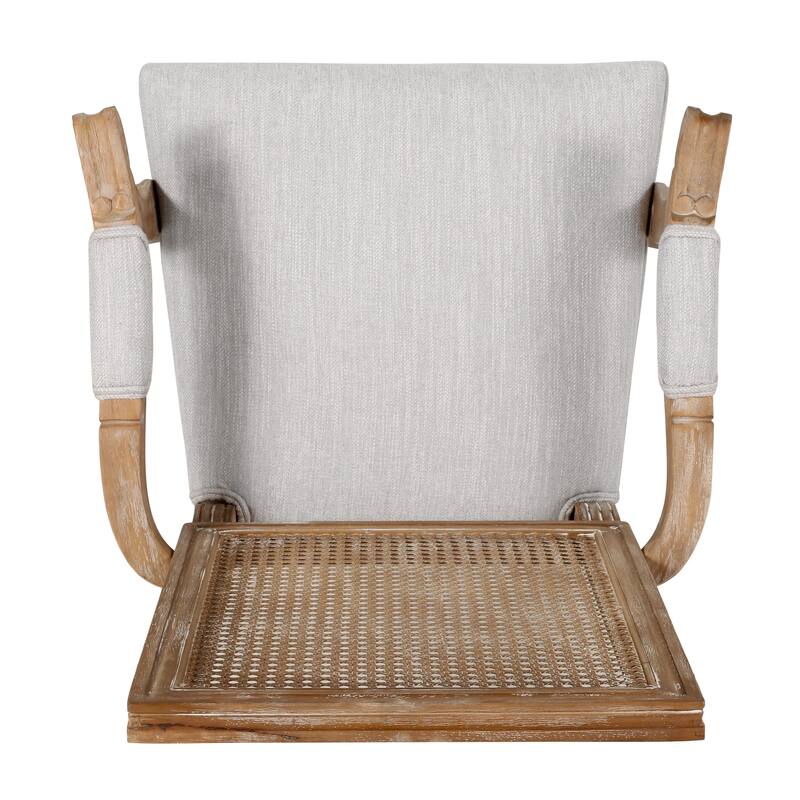 Set of 2, Dining Chairs with Cane Backrest and Padded Armrests Rubberwood Frame