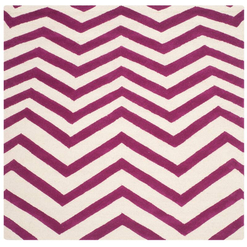 SAFAVIEH Handmade Cambridge Terttu Chevron Wool Rug - 6' Square - Ivory/Fuchsia