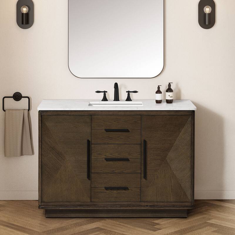 OVE Hale Aged Oak Bathroom Vanity with Engineered Marble Top - 48" - Aged Sweet Oak