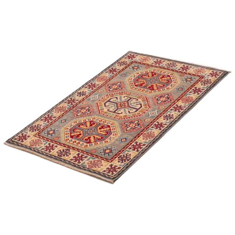 ECARPETGALLERY Hand-knotted Uzbek Ghazni Grey Wool Rug - 3'4 x 4'8