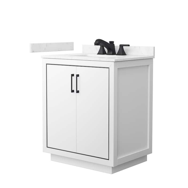 Wyndham Collection WCF1111-30S-VCA-US3MXX Icon 30" Free Standing - White / Carrara Cultured Marble Top / Matte Black
