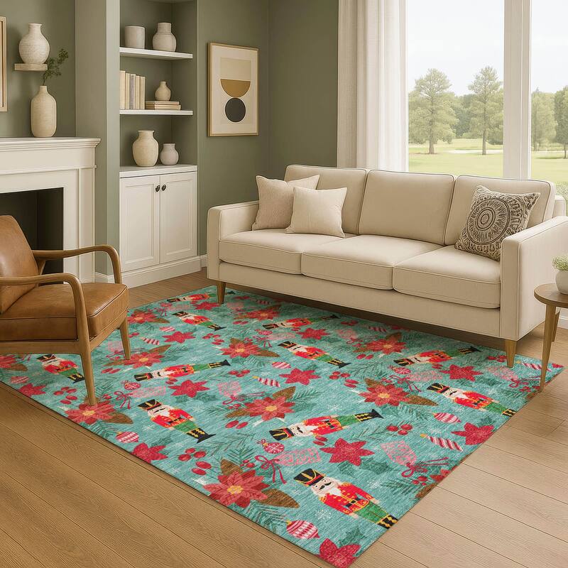 Premium Washable Super Soft Holiday Nutcracker Mayfield Rug - Teal - 3' x 5'