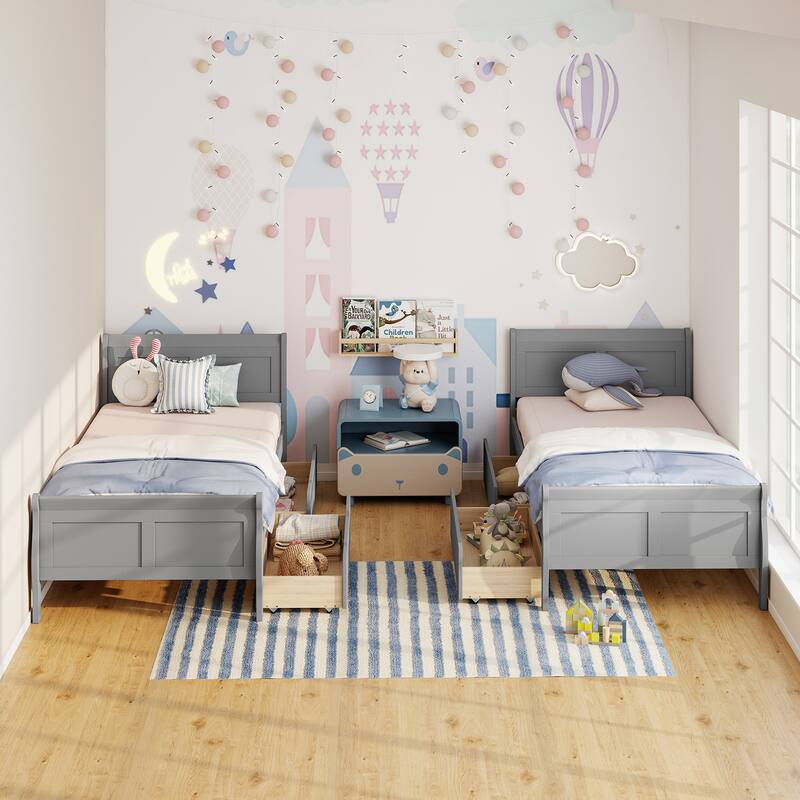 Costway Twin Size Bed Frame with 2 Storage Drawers Wood Platform Bed