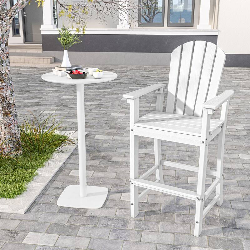 Gymax 2PCS Outdoor HDPE Bar Height Stool Patio Tall Chair Armrest