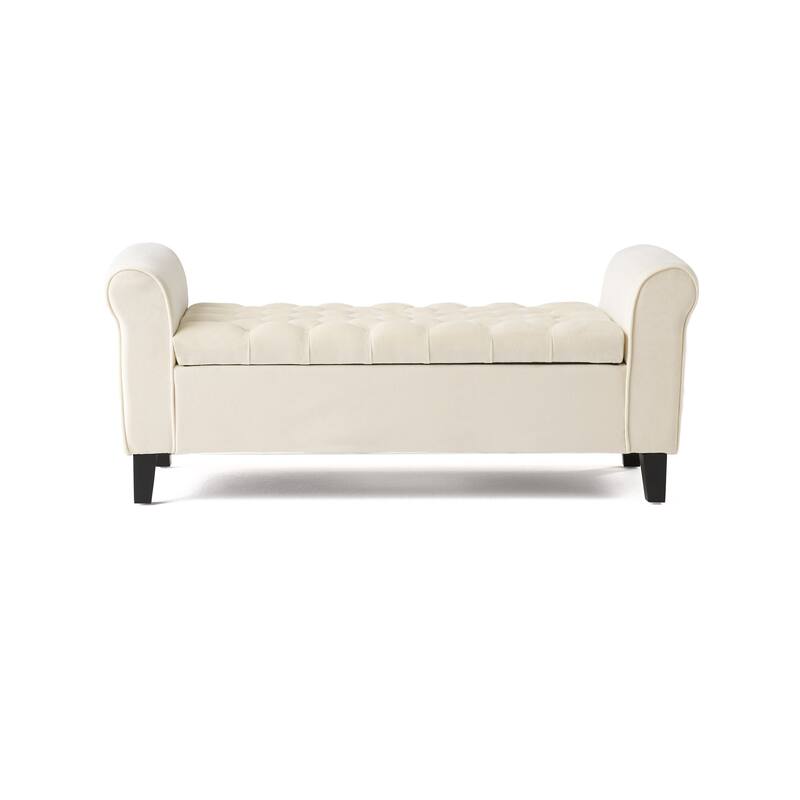 Roomfitters Upholstered Storage Bench with Tufted Design and Wooden Legs, Multi-functional End of Bed Bench