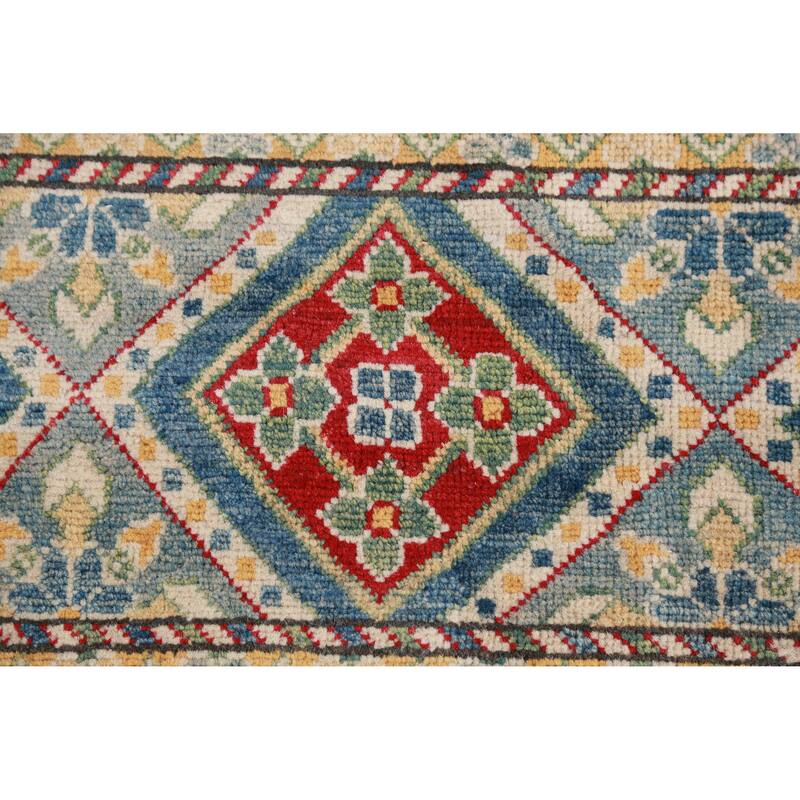 Hand Knotted Oriental 100% Wool Carpet Traditional Geometric Multi-Colored Kazak Area Rug - 11' 3'' X 9' 1''