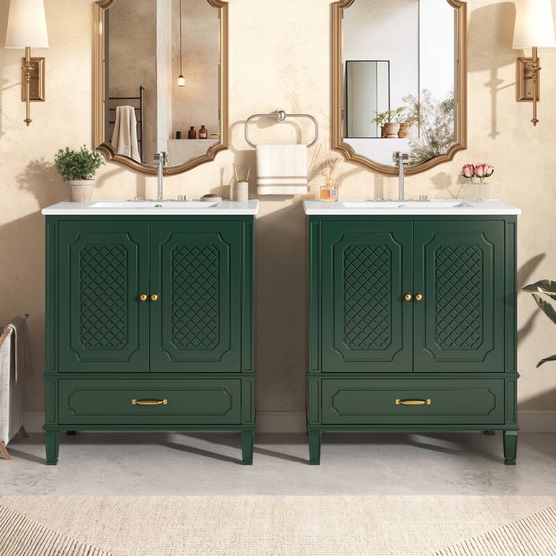 60" Bathroom Vanity with Double Sink Combo Set, 2 Cabinet with Door Organizers, 2 Drawers