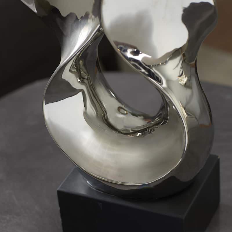 Ceramic Abstract Decorative Sculpture with Black Base - Silver - Roche River Decor