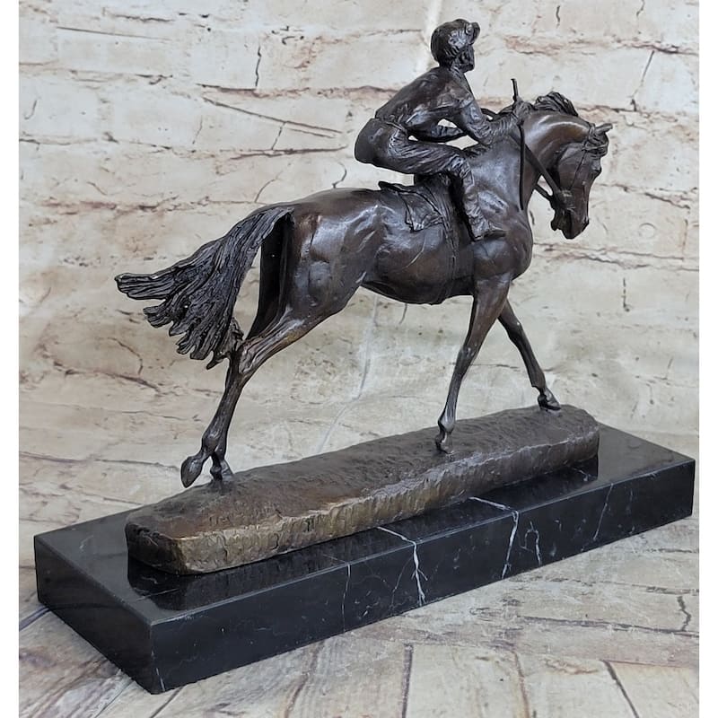 Handmade Bronze Sports Art Sculpture Jockey Imitative Horse Racing Kentucky Derby Statue