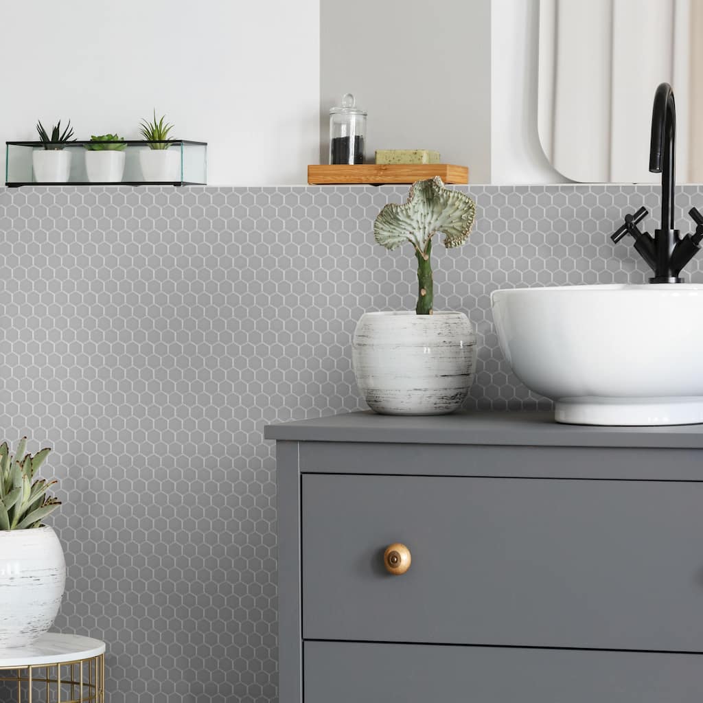 Merola Tile Metro 1" Hex Matte Light Grey 10-1/4" x 11-3/4" Porcelain Floor and Wall Tile