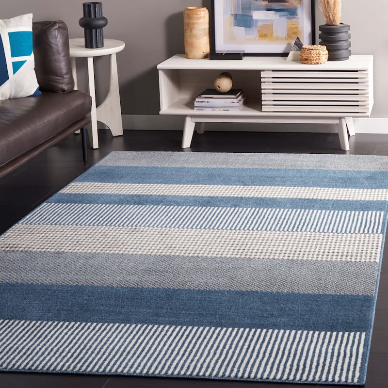 SAFAVIEH Pyramid Nanie Modern Stripe Rug - 4'5" x 6'5" - Navy/Ivory