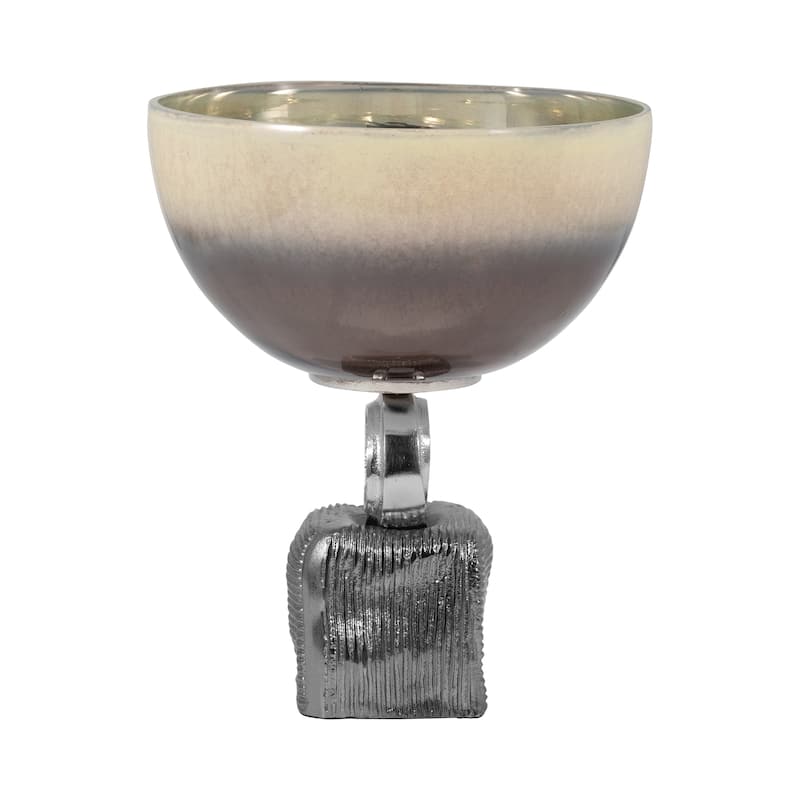 Sagebrook Home Glass Multi Round Ribbed Bowl On Metal Base