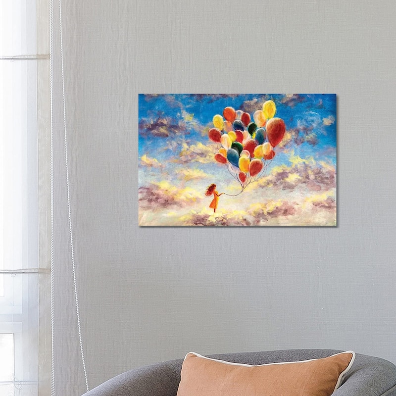 iCanvas "Woman With Colorful Balloons Among The Clouds" by Valery Rybakow Canvas Print - 18x26x1.5