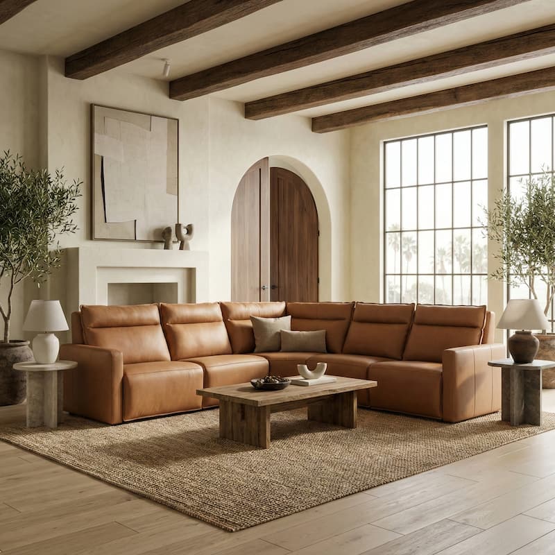 SAFAVIEH Couture Gretel Leather L-Shaped Sectional - 114"W x 114"D x 39"H