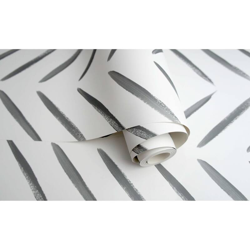 Chevron Brush Marks Black and White Unpasted Wallpaper – 396in x 20.8in