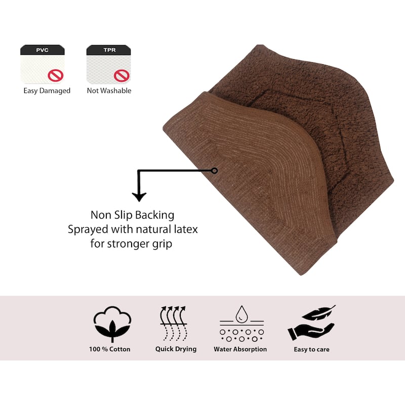 Waterford Collection 100% Cotton Non-Slip Bathroom Rug Set, Machine Washable Bath Rug, 5 Piece Bath Mat Set with Contour