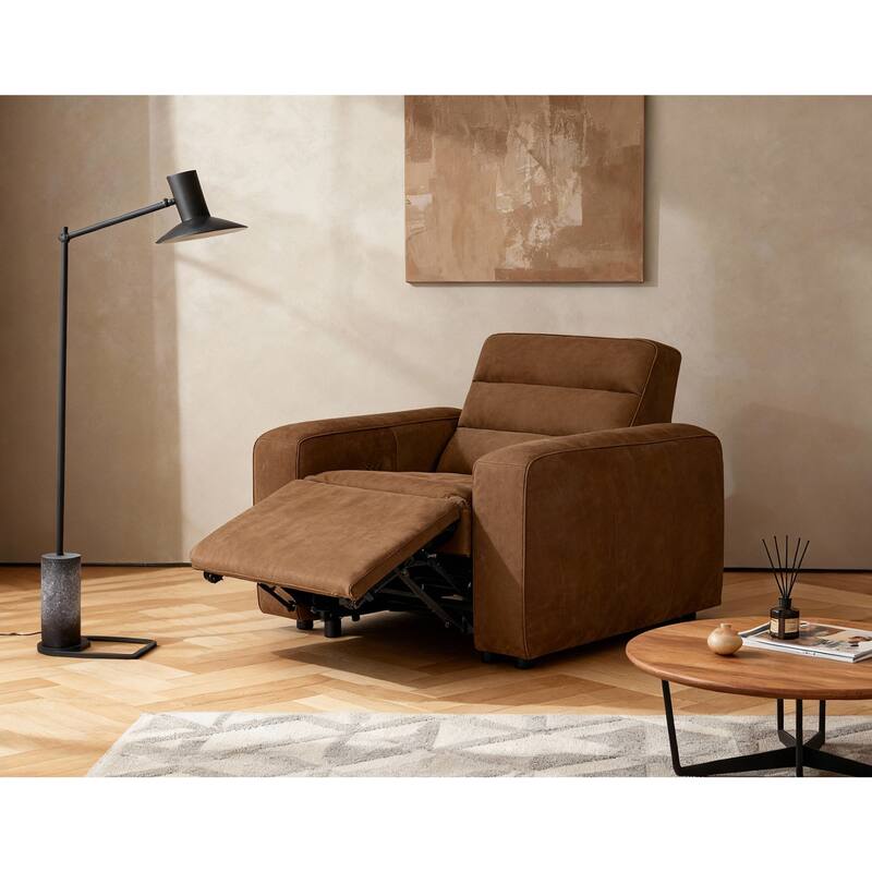 46" W Full-Grain Leather Power Recliner with Zero Gravity, USB & Type-C Charging