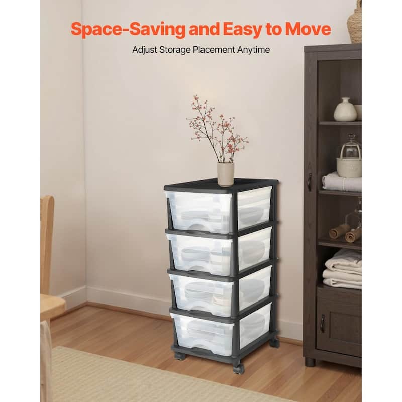Multi-Purpose Plastic Storage Drawers with Transparent Front and Rolling Cabinet for Bedroom or Kitchen