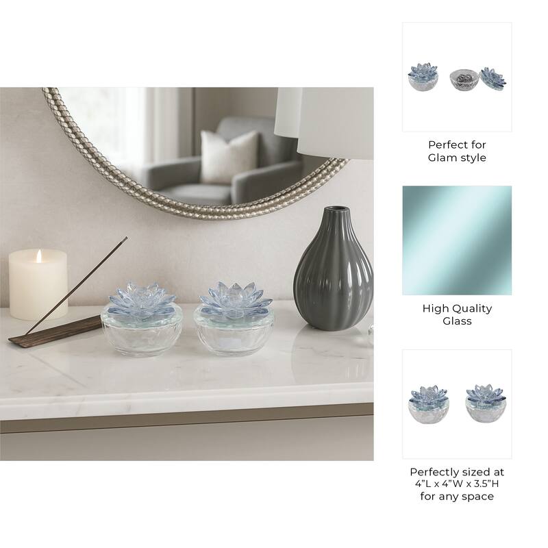 Glass Decorative Boxes Lotus Lids Textured Modern Style (Set of 2)