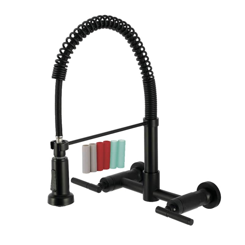 Kingston Brass Essex Double-Handle Wall-Mount Pre-Rinse Bridge Kitchen Faucet - Matte Black