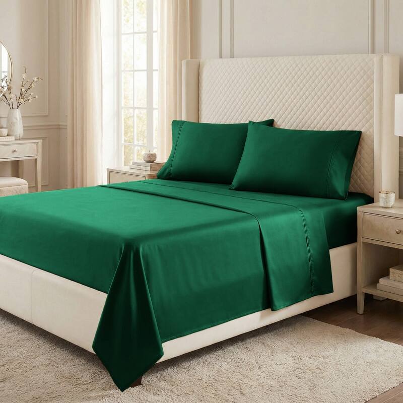 Superior Egyptian Cotton 530 TC Sheet Set Sateen Weave, Deep Pocket, Ultra‑Soft & Breathable Bedding - King - Green