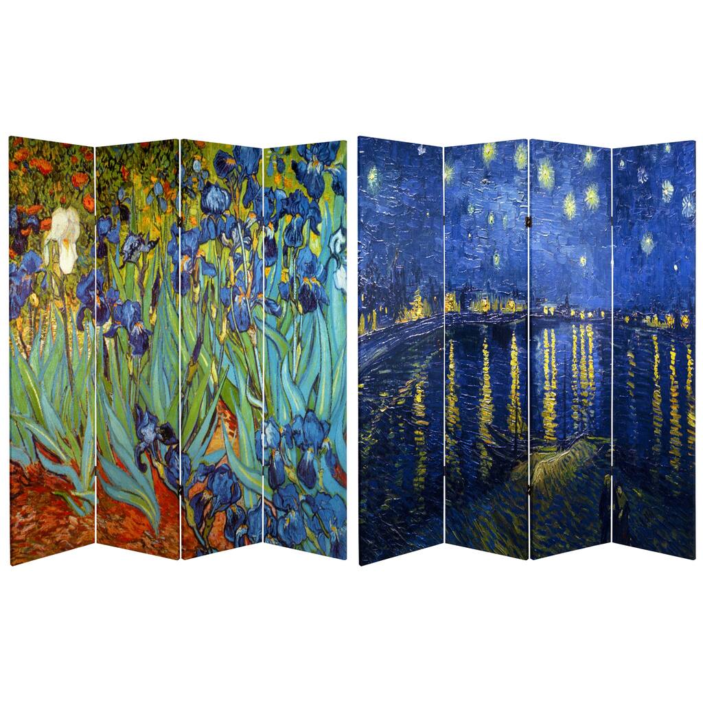 Canvas 6-foot Irises/ Starry Night over Rhone Room Divider (China)
