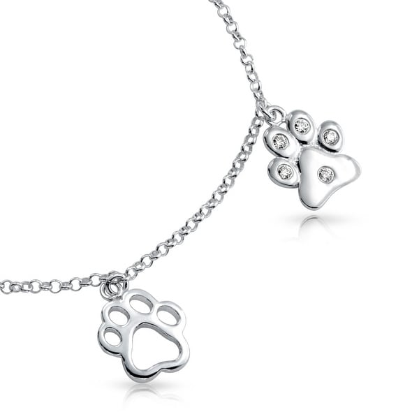 Pet Love Necklace sterling silver heart charms Tiny dog cat paw print