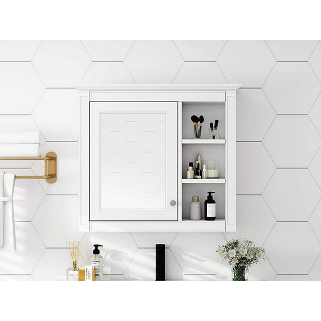 30'' x 28'' Wall Mounted Bathroom Storage Cabinet with Mirror,3 Open Shelves,Ideal for Organized and Stylish Bathrooms