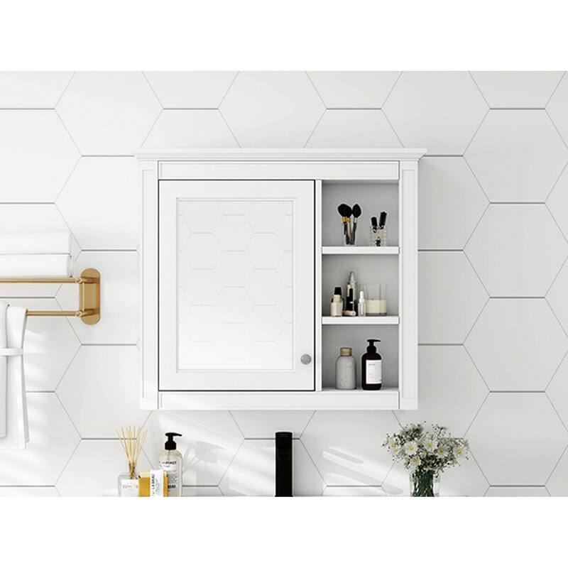 30'' x 28'' Wall Mounted Bathroom Storage Cabinet with Mirror,Modern Design,3 Open Shelves,and Concealed Storage