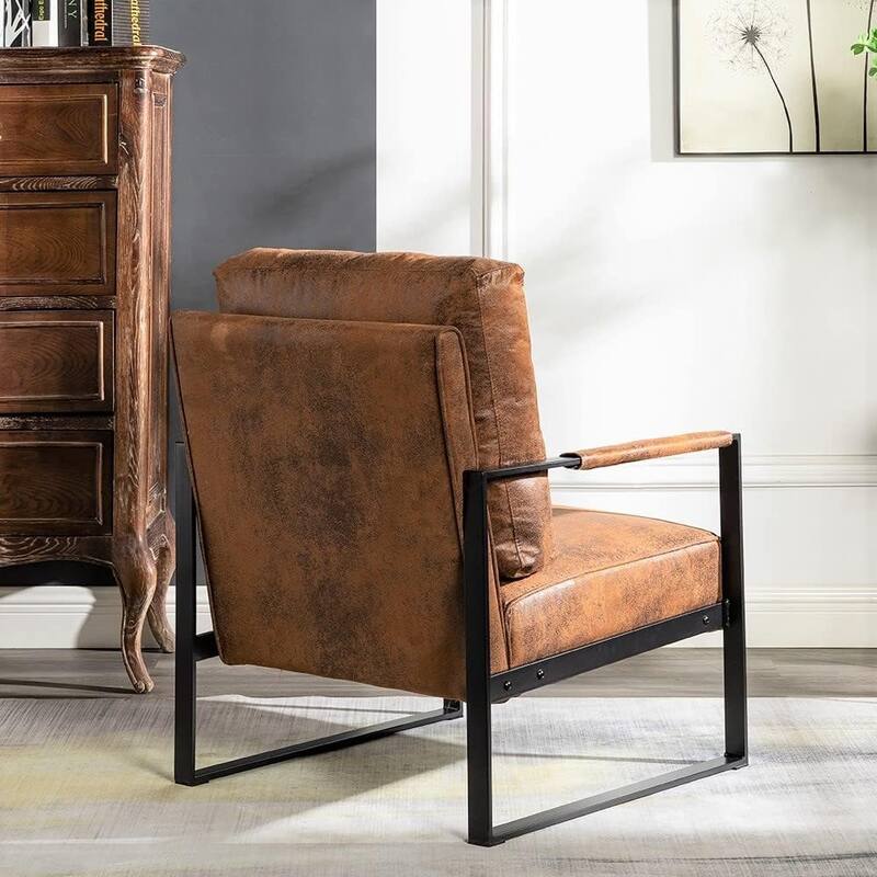 Hosam 25.4" PU/Microfiber Upholstery Metal Arms Chair
