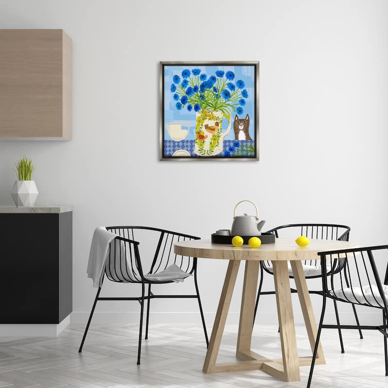 Stupell Whimsical Jug of Cornflowers Framed Floater Canvas Wall Art Design By Kay Widdowson