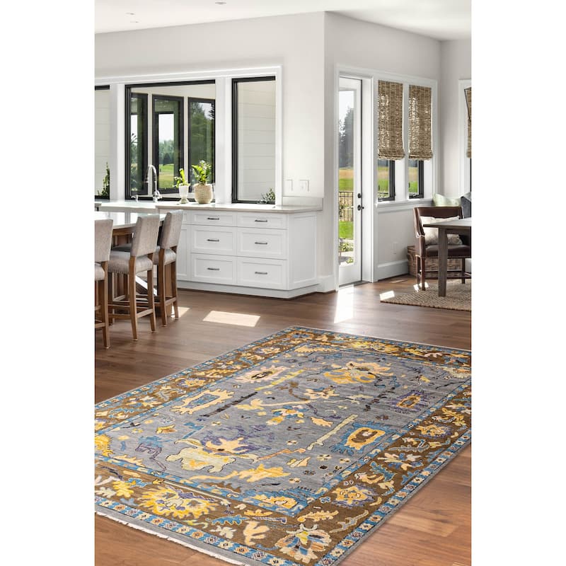 ECARPETGALLERY Hand-knotted Modern Oushak Grey, Light Denim Blue Wool Rug - 9'1 x 11'11