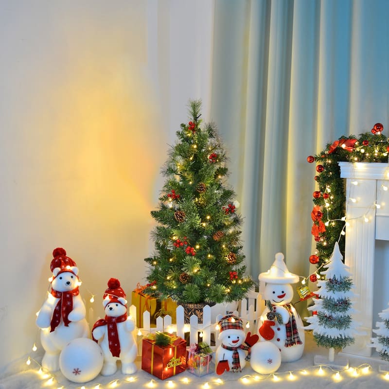 Costway 3/4/5 ft Pre-Lit Christmas Entrance Tree In Urn with 40/60/100