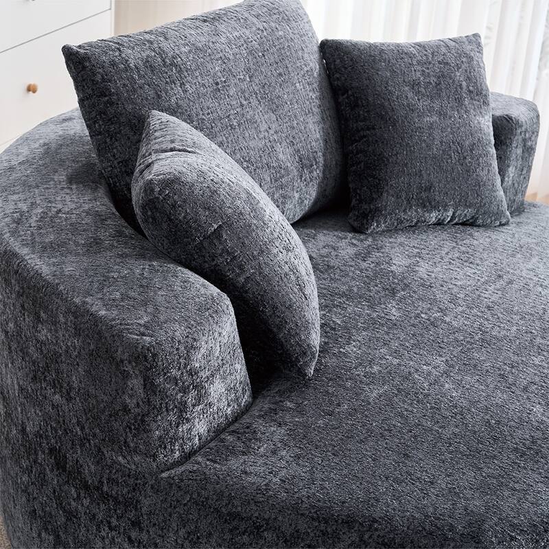 Round Accent Chair with High-Resilience Cushions, Swivel Chenille Barrel Chair, Fluffy Sleeper Lounge Chair