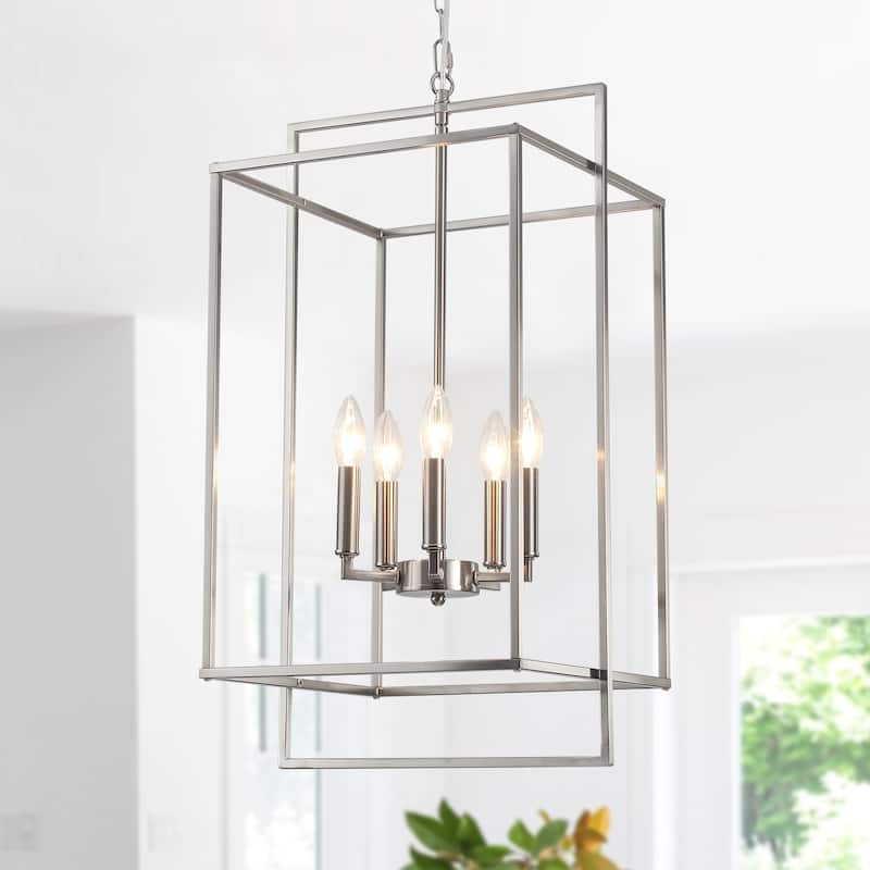 5-Light Candlestick Cage Hanging Linear Chandelier Lighting Island Chandelier for Kitchen Island - Nickel