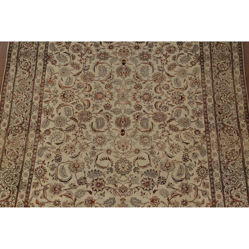 Hand Knotted Oriental 100% Wool Carpet Traditional All-Over Beige & Ivories Tabriz Area Rug - 11' 0'' X 7' 0''