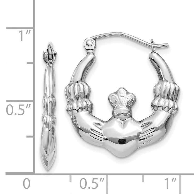 Curata 14k White Gold Small Polished Irish Claddagh Celtic Hoop Earrings 13x3mm