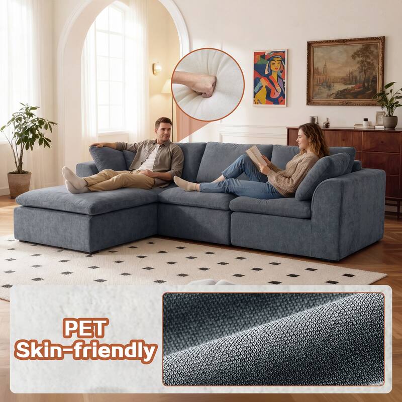 L-Shaped Chenille Sectional Sofa with Chaise Lounge, Living Room Modular Leisure Couch Chenille Sleeper Sofa