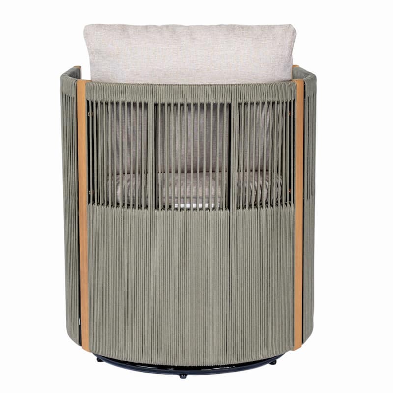 Christopher Knight Home - Faye 5-Piece Outdoor Acacia Wood Swivel Dining Set with Rope Cushioned Chairs & Curved-Leg Round Table